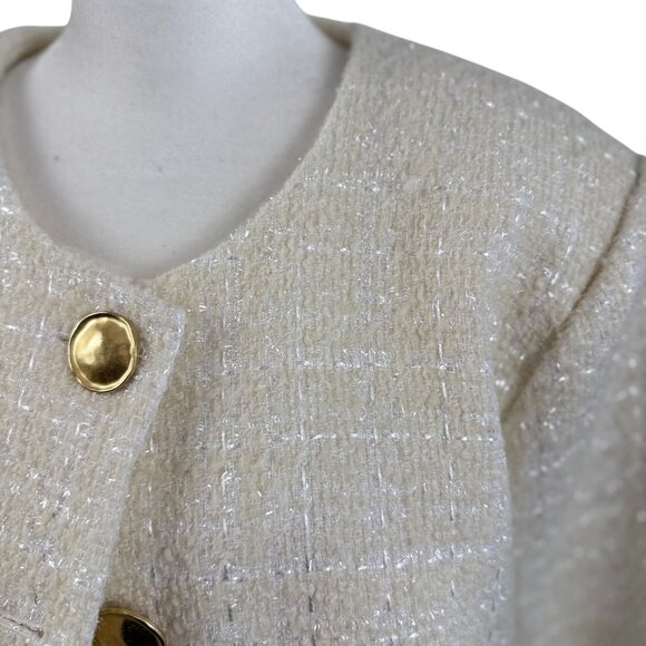 H&M Cream Tweed Cropped Jacket with Gold Buttons – Size Large - Picture 6 of 8